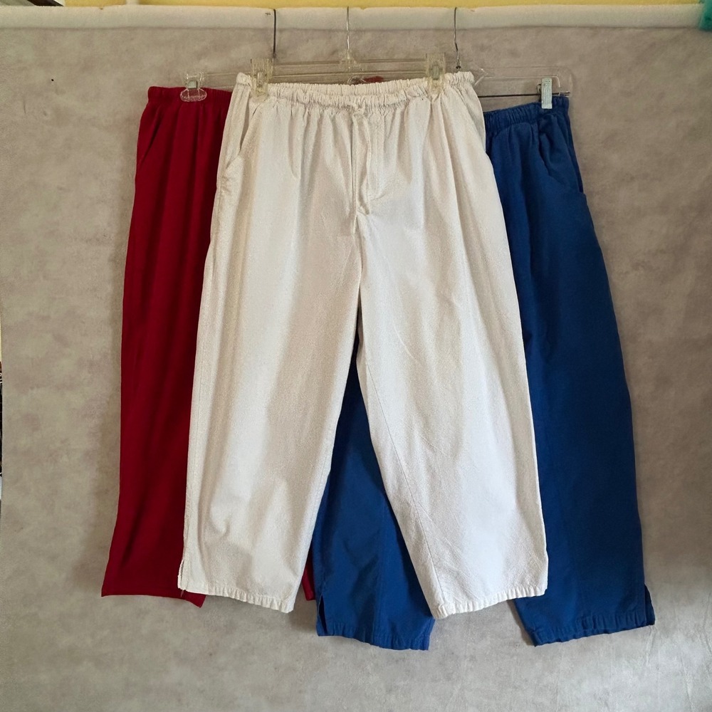 Bobbie Brooks Womens 100% Cotton Elastic Waist Crop Pants Bundle Red White Blue